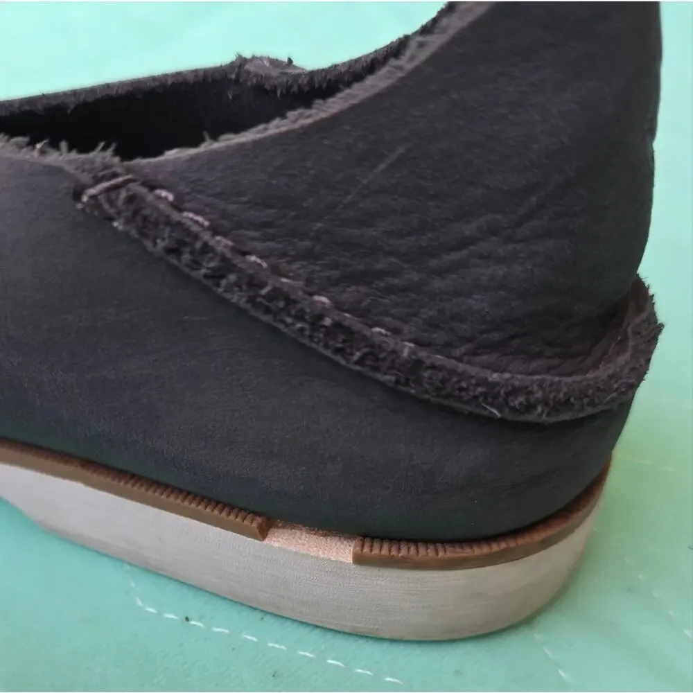 Olukai Holokai Men's Gray Leather Boat Shoes Size 7 Slip On Beach coastal preppy